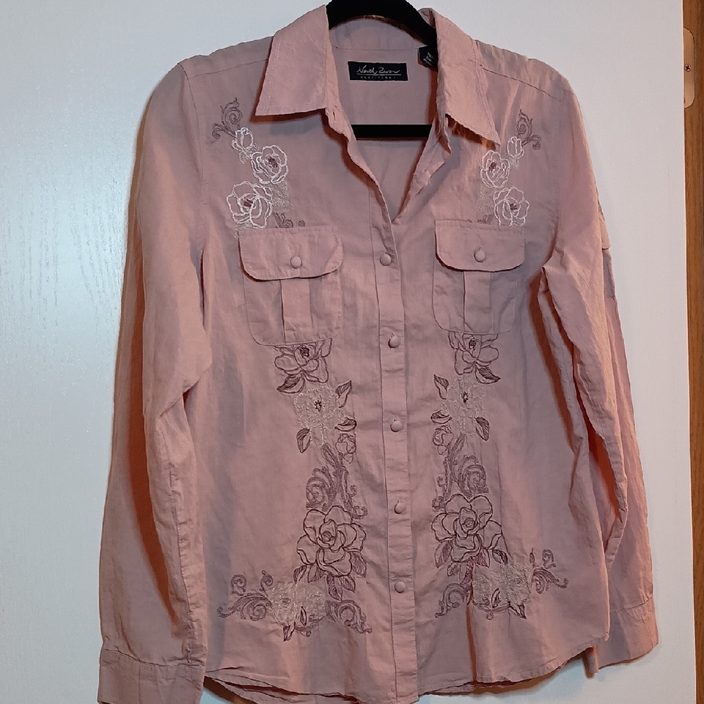 Pink Embroidered Button Down Shirt